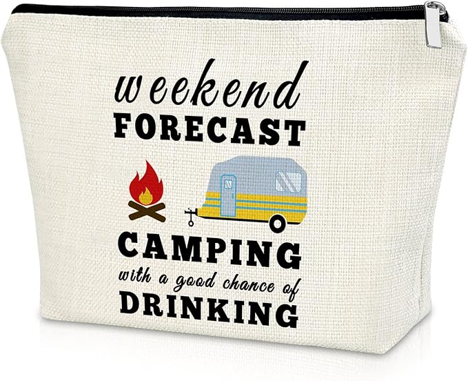 Happy Camper Cosmetic Bag - Makeup Travel Bag for Women, Couples & Campers - Accessory for Travel Trailers & Gifts for Birthday, Christmas, Graduation
