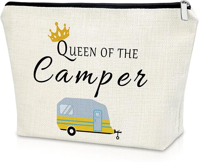 Sazuwu Happy Camper Gift Makeup Bags Camping Lover Gifts for Women Friend Cosmetic Bag Family Vacation Gift Ideas Mother's Day Gift Cute Motorhome Outdoor Gifts Birthday Christmas Gifts Travel Bag