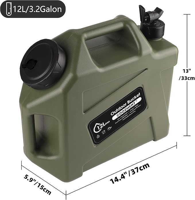COOZMENT 3.2 Gallon/5 Gallon Water Containers with Spigot, BPA Free Water Jug, Military Green Water Tank, Multifunction Water Storage Containers for Camping Outdoor Hiking,Emergency Stroage