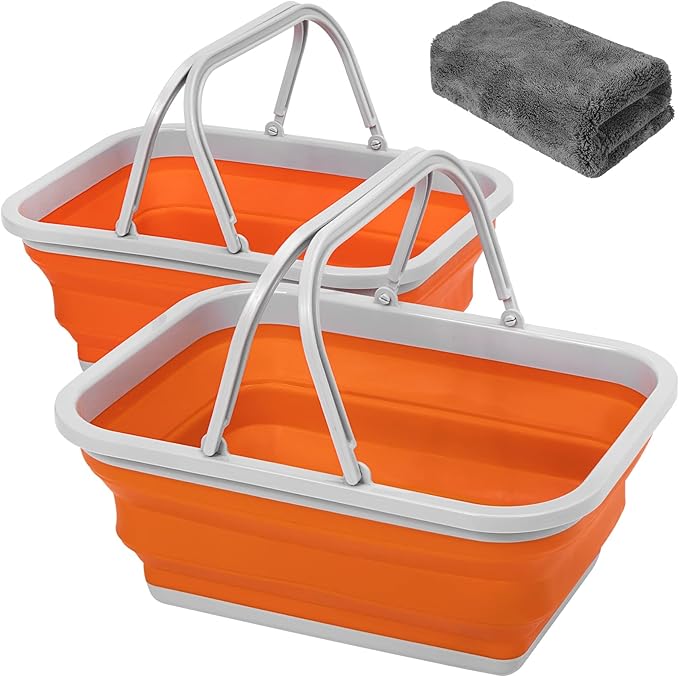 Collapsible Sink with Handle Towel, 2.37 Gal / 9L Foldable Wash Basin for Washing Dishes, Camping, Hiking and Home