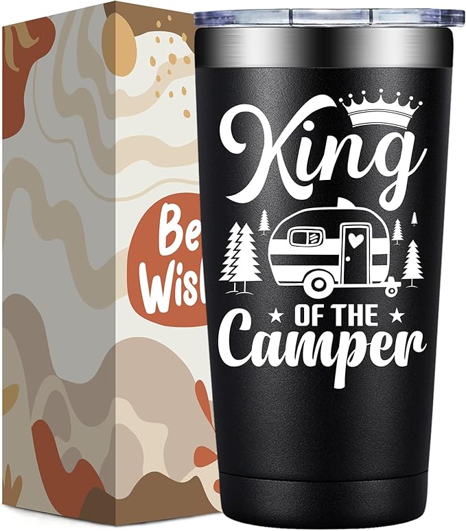 RV Camping Gifts for Men Women - Cool Christmas Gifts for RV Owners - Gift Ideas for Enthusiasts, Owners, Outdoors, Camping - King of the Camper - 20oz Tumbler