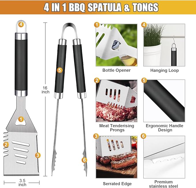 Cifaisi BBQ Grill Accessories Set, 38Pcs Stainless Steel Grill Tools Grilling Accessories with Aluminum Case, Thermometer, Grill Mats for Camping/Backyard Barbecue, Grill Utensils Set for Men Women