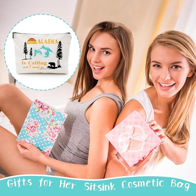 Sitsink Alaska Gifts Canvas Makeup Bags - Alaska Calling Cosmetic Bags for Girls & Women