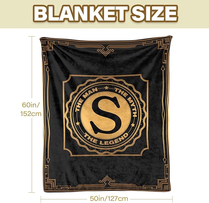 Wazzio Happy Birthday Gifts for Men, Men Birthday Gifts for Dad, Blanket for Man, Throw Blanket for Him, Creative Gift for Dad, Grandpa and Uncle, Initial Letter S Blanket for Christmas 50"x60"