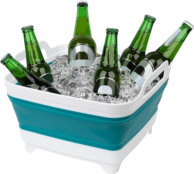 Tiawudi Dishpan for Washing Dishes, 2.4Gal/9L Wash Basin with Draining Plug Carry Handles, Collapsible Bucket for Cleaning, Portable Sink, Foldable Plastic Tub, 1PC