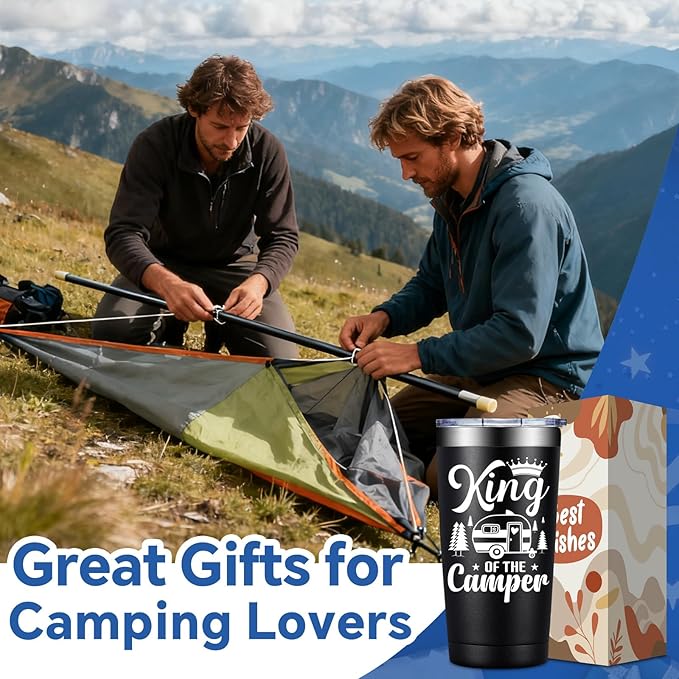 RV Camping Gifts for Men Women - Cool Christmas Gifts for RV Owners - Gift Ideas for Enthusiasts, Owners, Outdoors, Camping - King of the Camper - 20oz Tumbler