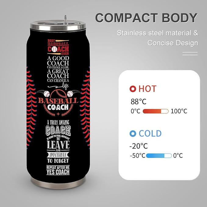 17 Oz Stainless Steel Baseball Coach Travel Tumbler, 500ml/17oz