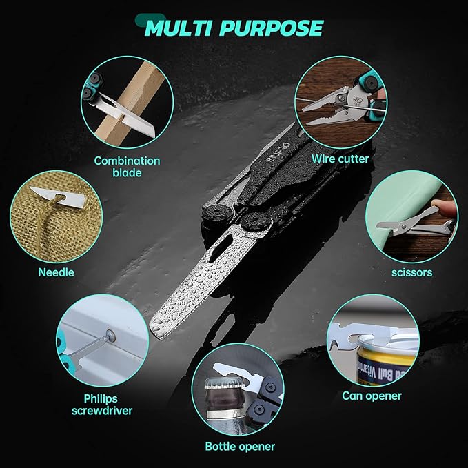 SIUPRO Multitool Pocket Knife for Men Women, Tactical Multi-Tool Pliers, Scissors with Clip, Nylon Sheath, All Safety Locking, Multipurpose Camping Survival Gear, Gifts Ideas