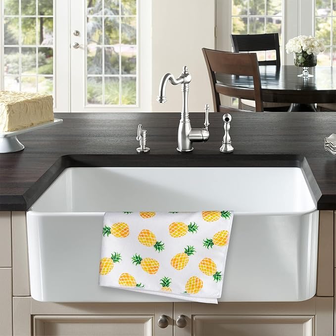R HORSE 5Pcs Pineapple Kitchen Dish Towel Set Fruit Theme Absorbent Drying Cloth Dish Tea Towels Fingertip Bar Hand Dishcloths Holiday Spring Summer Decor for Bathroom Kitchen Home Supplies