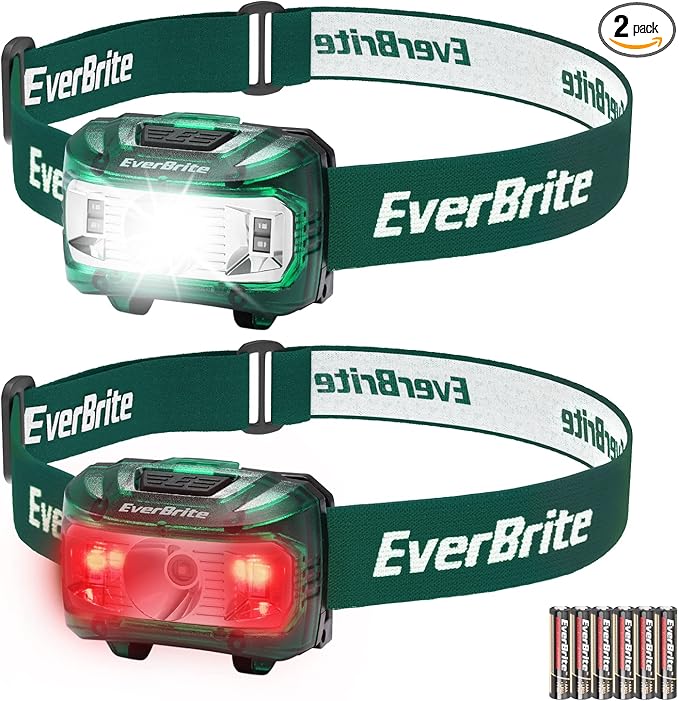 EverBrite Headlamp, 2 Pack Kids Headlamp with Red Light and Memory Function, Head Lamp for Adults and Kids with 5 Modes, Bright Headlamps for Camping, Running, Christmas Gifts, Batteries Included