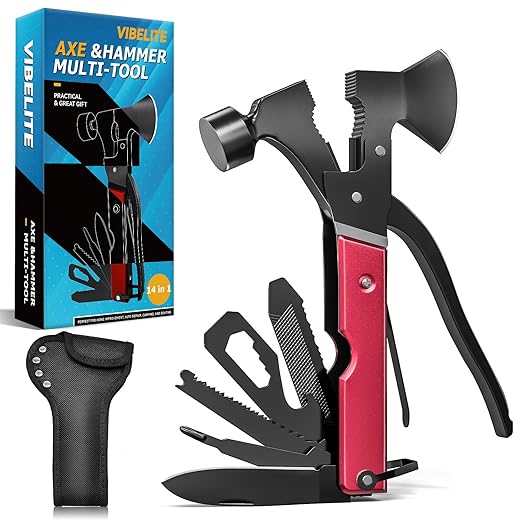 Gifts for Men, 15 in 1 Multitool Axe for Camping, Hunting, Hiking, Birthday Gifts for Men, Dad, Him, Husband, Boyfriend, Women, Mens Gift from Daughter, Wife, Son, Red