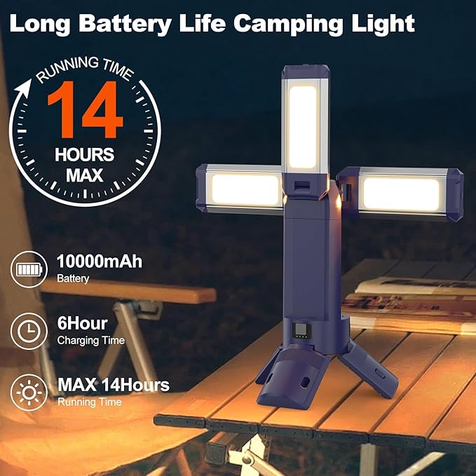 IODOO 10000mAh Rechargeable 4000LM Camping Light Telescopic Camping Lantern , 270° Rotating Aluminum , Remote Control, Warm/White/Nature, Dimmable for Outdoor Camping, IP45 Waterproof,Portable Bag