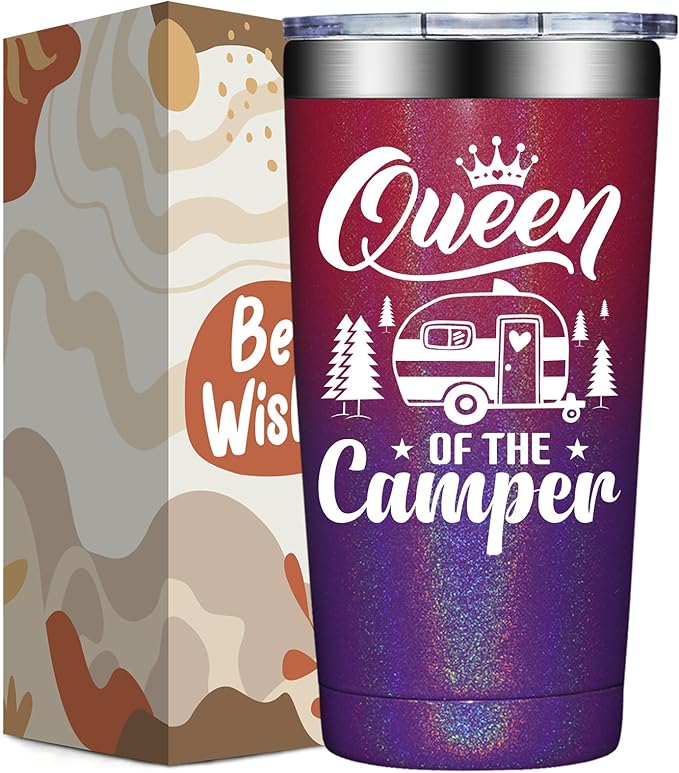 Camping Gifts for Women - Mothers Day Birthday Gifts for RV Owners - Gift Ideas for Enthusiasts, Owners, Outdoors, Camping - Queen of the Camper - 20oz Tumbler