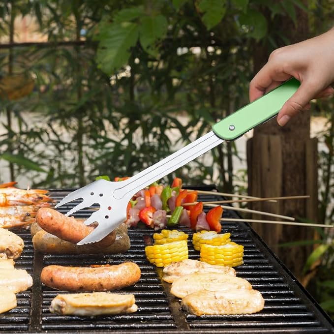 ROXON S601 14" 6 in 1 MBT3 Folding Grill Utensils Set Fork Spatula Grilling Knife Tongs Opener for Backyard Barbecue and Camping(Green)