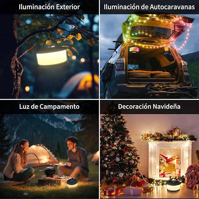Camping String Lights,2 in 1 Upgraded 32.8FT Rechargeable Tent Lights String with 19 Lighting Modes,Quick Storage camping lights，Portable LED Lamp for Bedroom Yard Decor Christmas Camping(Black)