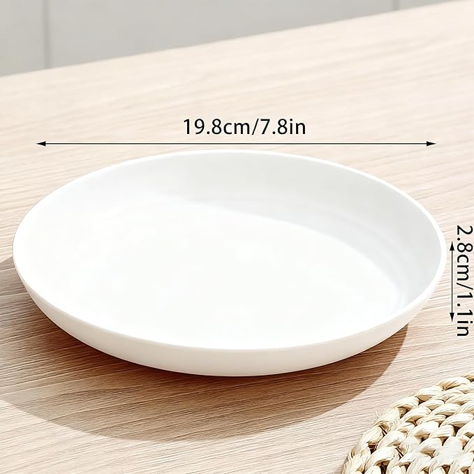 Wheat Straw Plates, Unbreakable Dinner Plates Set of 4, 7.8 Inch Plastic Plates Reusable, Dishwasher & Microwave Safe, Lightweight Salad Plates for Camping/Kitchen (White)