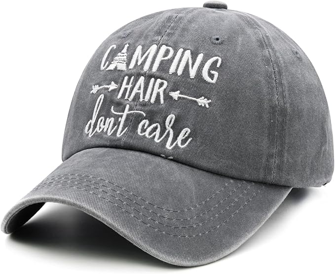 Waldeal Embroidered Camping Hair Don't Care Hat Adjustable Washed Baseball Cap for Women Men