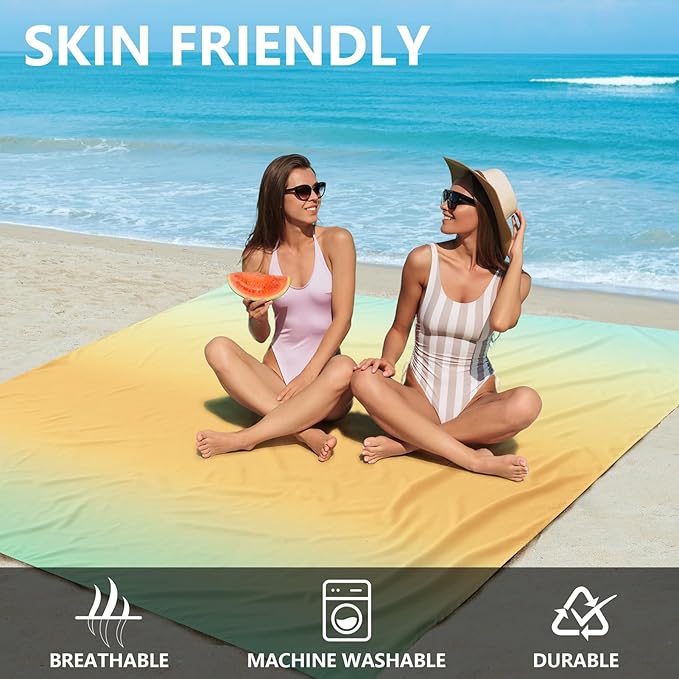 WIWIGO Beach Blanket Waterproof Sandproof Beach Mat 79" X 83"/10'x9'for 2-8 Adults Quick Drying Outdoor Picnic Mat Beach Accessories for Travel, Camping, Hiking