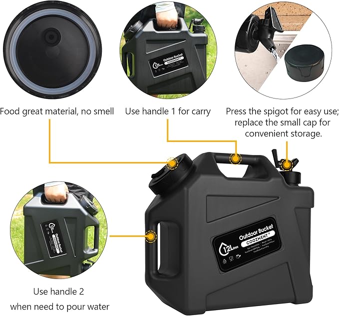 COOZMENT 3.2 Gallon/5 Gallon Water Containers with Spigot, BPA Free Water Jug, Military Green Water Tank, Multifunction Water Storage Containers for Camping Outdoor Hiking,Emergency Stroage