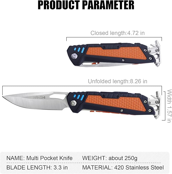 HANSHI 13 in 1 Multitool Knife with Nylon Sheath for Camping,Hiking,Survival,Outdoor Multi Tool Pocket Knife with Window Breaker,Birthday Christmas Valentine's Day Gift for Dad Mens Boyfriend(Black)