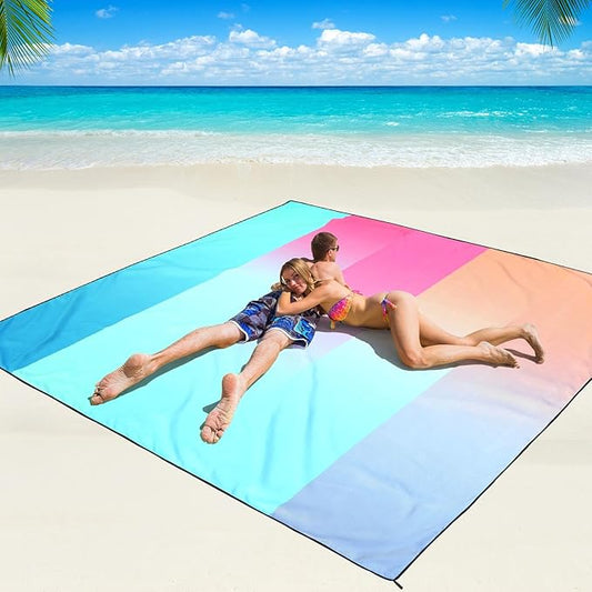 WIWIGO Beach Blanket Waterproof Sandproof Beach Mat 79" X 83"/10'x9'for 2-8 Adults Quick Drying Outdoor Picnic Mat Beach Accessories for Travel, Camping, Hiking