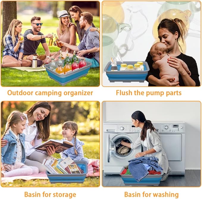 Goderewild Collapsible Dish Pans – 10L (2.6 Gal) Foldable Sink Tub, 14.5'' x 10.5'' x 5", Compact and Space-Saving Multiuse Foldable Basin for Dish Washing, Camping, RV and Vegetable Cleaning