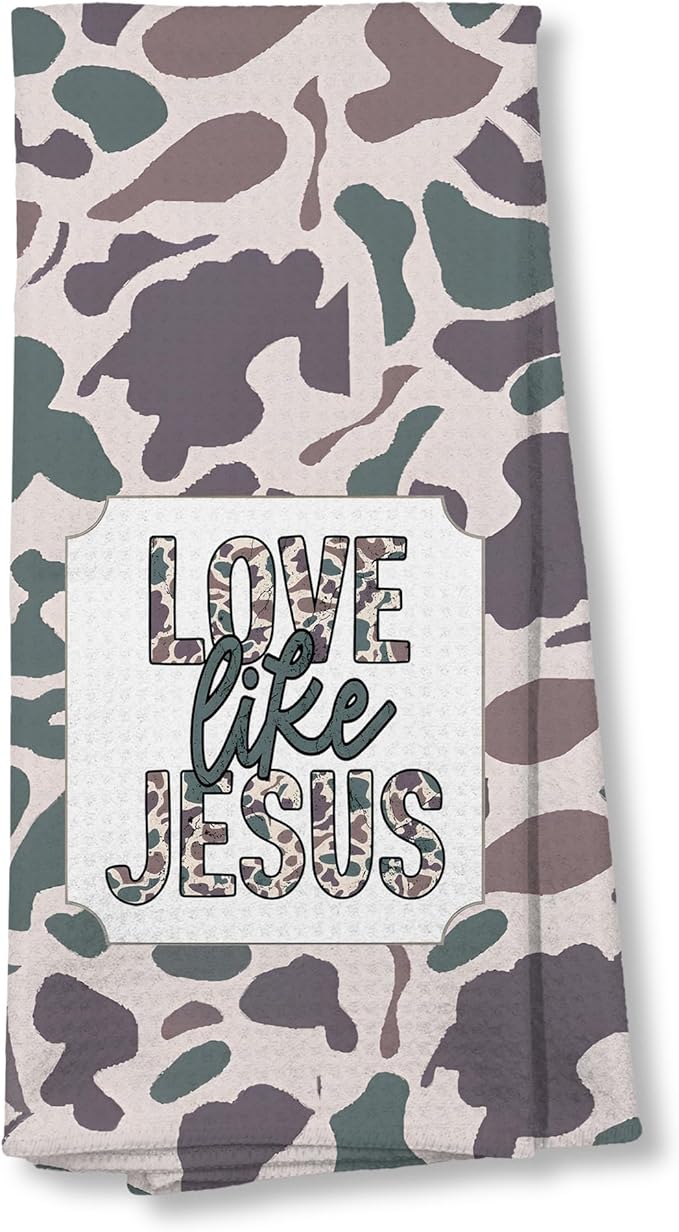 Vintage Camo Christian Kitchen Towels 16x24,Camouflage Farm Christian Decorative Hand Towels for Bathroom,Love Like Jesus Dish Tea Towels for Kitchen Bathroom