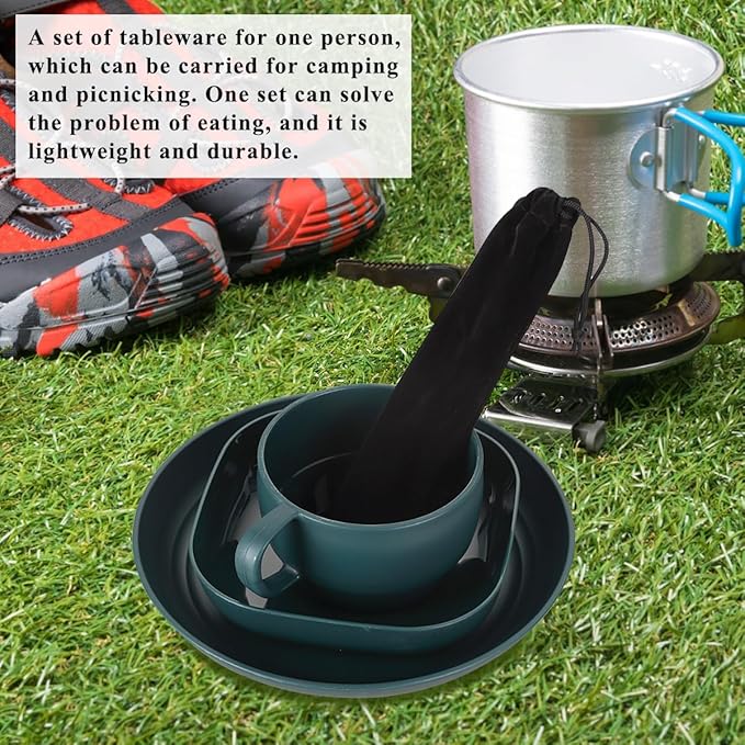 Camping Utensils Set, ReaNea Camping Plates and Bowls Set with Coffee Mug, Travel Cutlery Set Include Spoon, Fork, Knife for Home, Poolside, Outdoor, Picnic, Camp