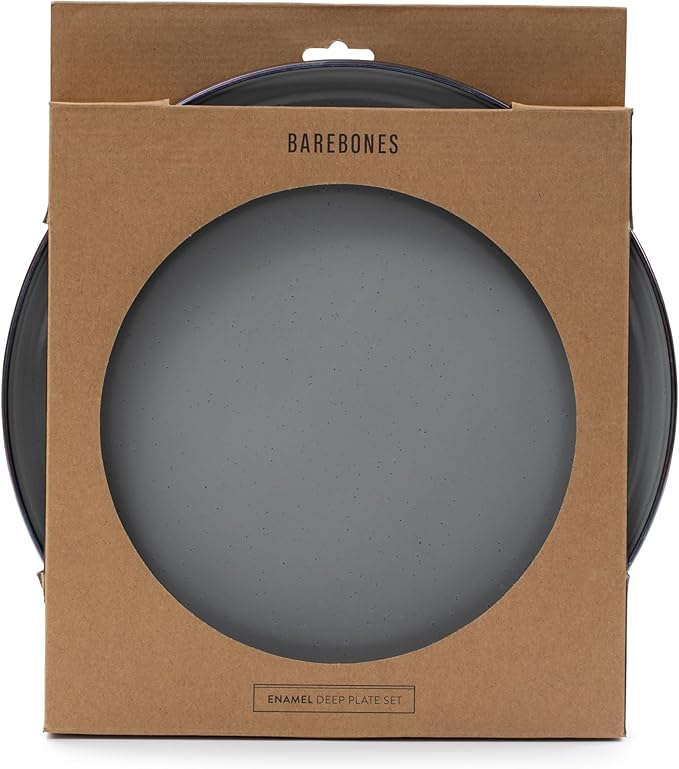 Barebones Enamel Deep Plate - Set of 2 Dinner Plates - Hand-Finished Baked Stainless Steel Trim Plate Set - Camping Kitchen and Dish Set (Slate Gray)