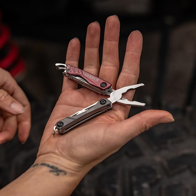 Gerber Gear Dime 12-in-1 Mini EDC Multitool - Needle Nose Pliers, Pocket Knife, Keychain, Bottle Opener - EDC Gear and Equipment, Gifts for Men - Red (Pack of 12)