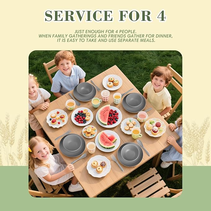 Wrova Wheat Straw Dinnerware Sets of 20,Dishwasher Safe Kitchen Plates and Bowls Sets,Camping Dishes Sets Contains Dinner Plates,Cereal Bowls,Drinking Cups and Flatware.(Grey)
