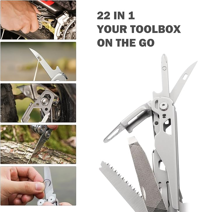 PERWIN Multitool Stainless Steel Multi-Tool Pliers 22-in-1 with Safety Locking, Pocket Knife, Bottle Opener, EDC Equipment With Pocket Clip for Survival, Camping, Hunting and Hiking.