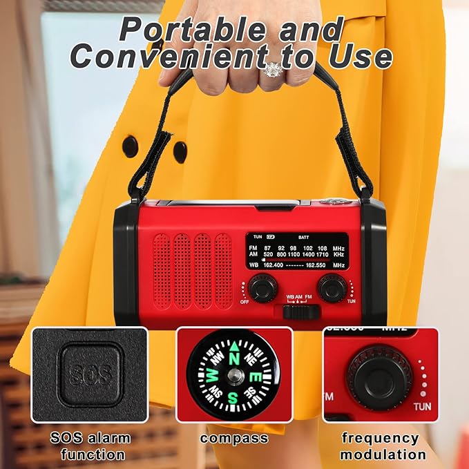 Leaton Weather Radio, Emergency Crank Radio AM/FM/NOAA Solar/Hand Crank/USB Charging,10000mAh /37000mWh Rechargeable Battery, Flashligh Cell Phone Charger for Hurricanes Camping & Home Emergencies