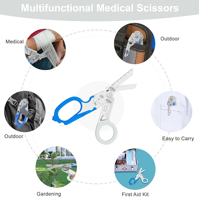 Lemasa6 in 1 Multifunctional Combination Tool, Folding Retractable Emergency Shears, Outdoor Camping Tools, Seat Belt Cutter, Oxygen Cylinder Wrench, Complimentary Adjustable Wrench (blue-grey)