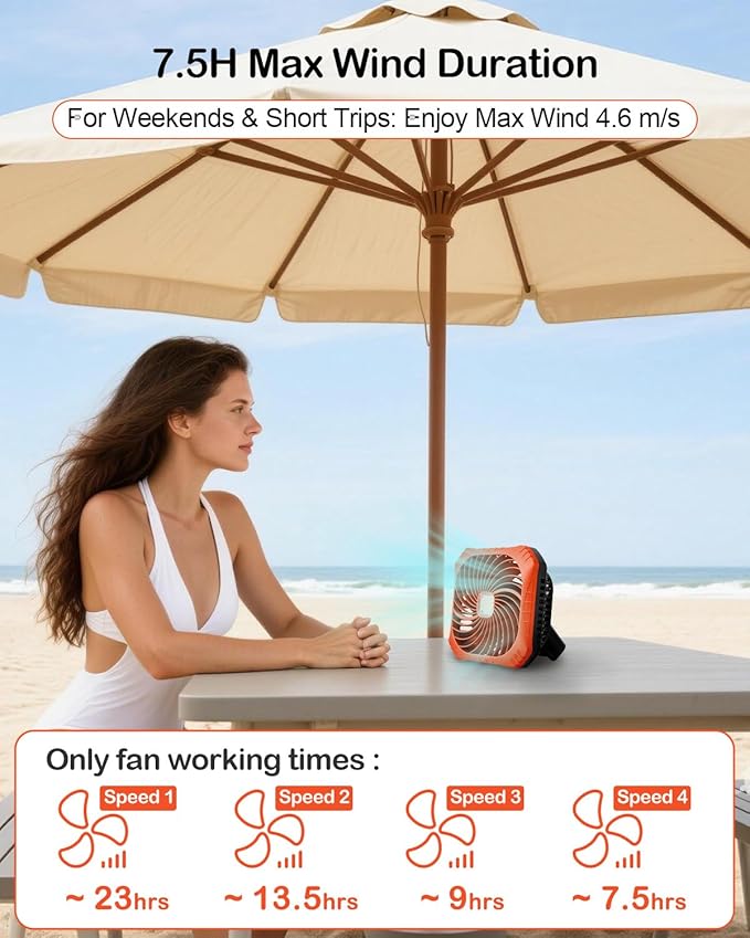 Odoland Portable Camping Fan with LED Lantern, 40H Rechargeable Battery Operated Quiet Tent Fan with Hanging Hook for RV Car Beach Outdoor Hurricane Emergency Outages