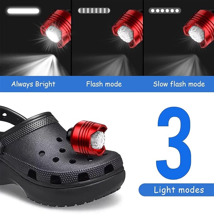 Rechargeable Headlights for Clog 2PCS, Flashlight Clog Charm Attachment Accessories for Shoes with 3 Light Modes for Dog Walking, Camping, Running, Suitable for Adults Kids Boys Girls Men Women