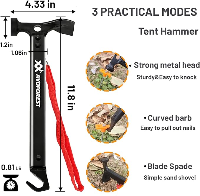 20 Pcs Tent Stakes with Camping Hammers,Avoforest 7.1 Inch Non-Rust Metal Tent Pegs + Portable Tent Stakes Hammers Ground Stakes and Tent Accessories Camping with Storage Bag,Garden,Hiking