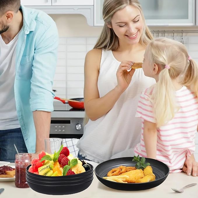 Wheat Straw Plates Set of 4, Unbreakable 8 Inch Reusable Dinner & Salad Plates, Dishwasher & Microwave Safe, Lightweight for Camping/Kitchen