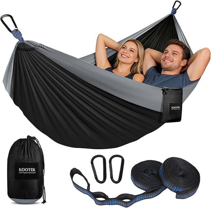 Kootek Camping Hammock, Portable Hammocks with Tree Straps & Attached Carry Bag, Camping Essentials Gear, Perfect for Outside Indoor Hiking Beach Backpack Travel