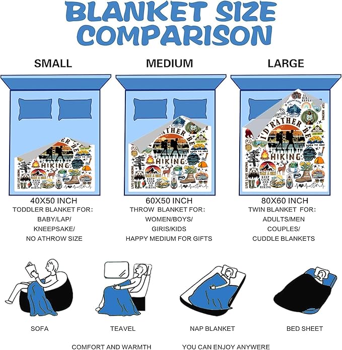 Hiking Blanket Hiking Gifts for Women Men Stuff Plush Blankets and Throws Hiking Gifts for Men Women Boys Teens Hiking Lovers Birthday Party Decorations Camping Fishing 60"X50"