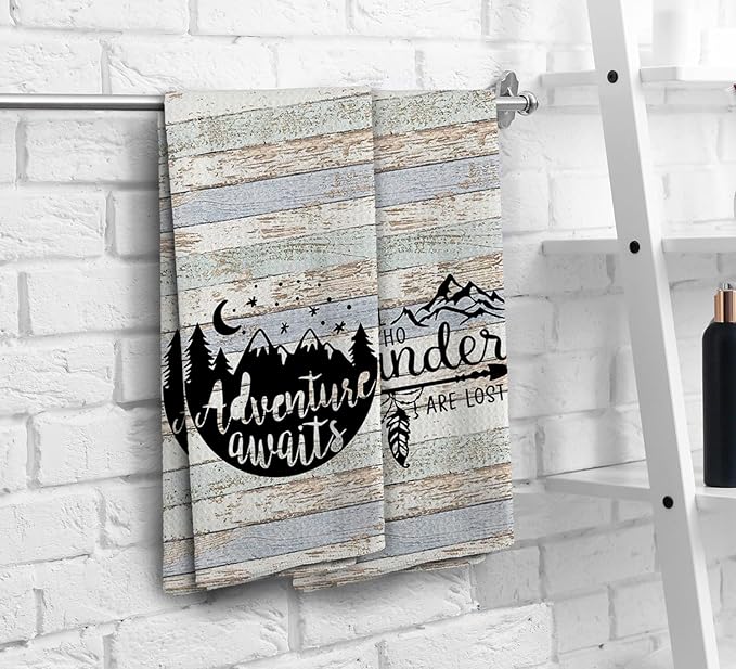 Camping Dish Towels, Camping Gifts for Women Men, Camping Decor for Camper, RV Accessories, Adventure Awaits Decoration Hand Tea Towels, Set of 2, 16x24