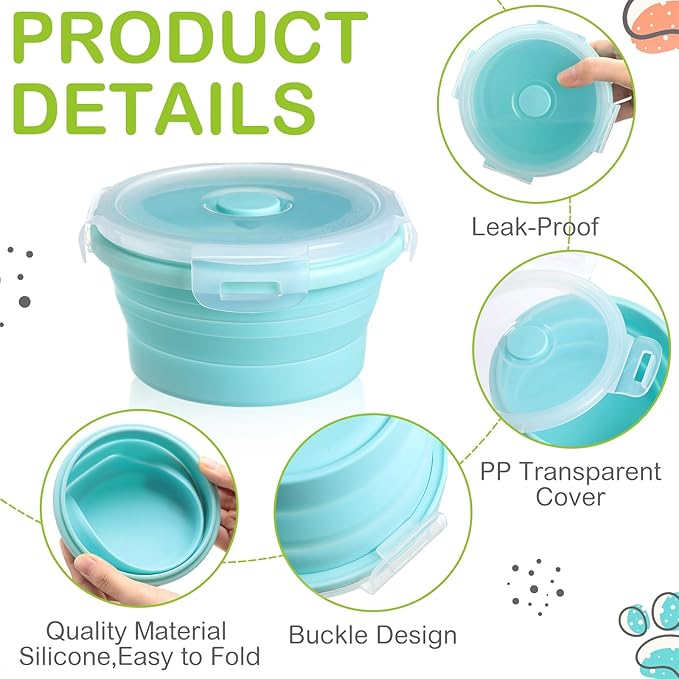 Suclain 4 Pcs Collapsible Bowls with Lids Silicone Camping Food Storage Container Expandable Folding Salad Lunch Box Travel Container for Hiking Camping