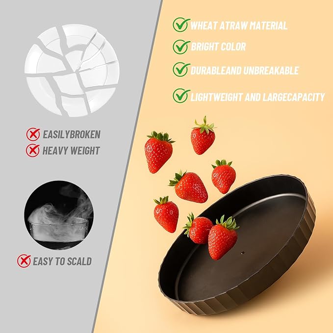 24Pcs Kitchen Plastic Wheat Straw Dinnerware Set,Dinnerware Sets for 6,Microwave Dishwasher Safe Plates