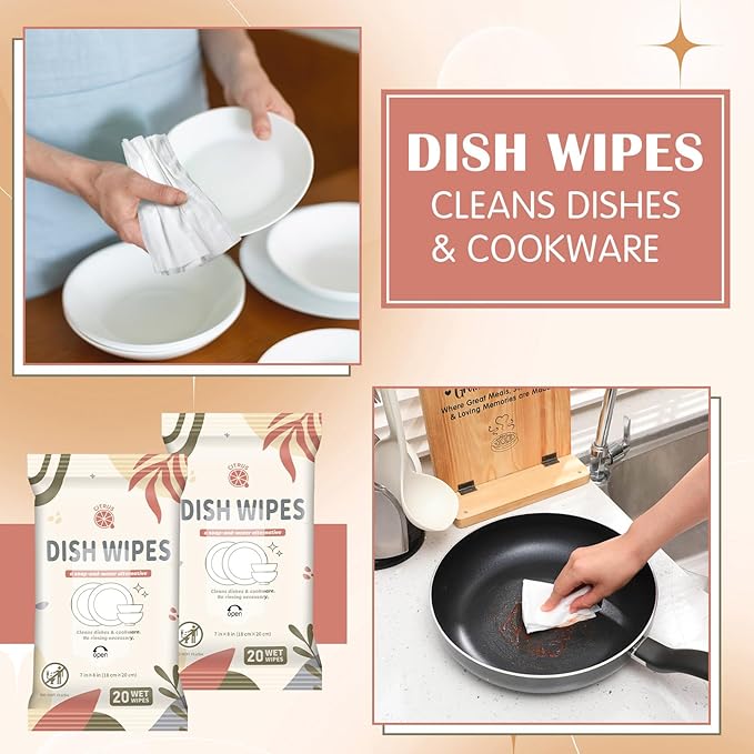 Threlaco 3/7 Pack Camping Dish Wipes Travel Dish Soap Cruise Cleaning Essentials 60/140 Count Mini Cleaning Soap Travel Size Portable Camping Personal Care Products