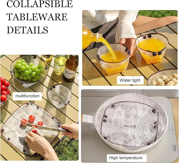 MIUPOO Collapsible Cup Set,Portable Mess Kit,Food Grade Material Free Folding Cup for Lunch Family Picnic, 4.7×4.2×3.2 Inches,4Pieces