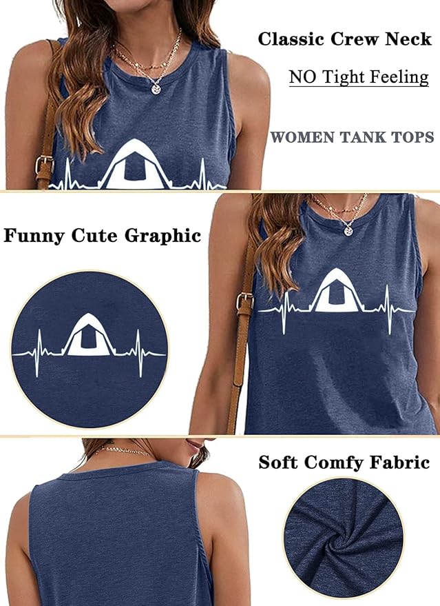 Happy Camp T-Shirt Women Hiking Mountain Adventure Novelty Workout Funny Saying Cute Graphic Athletic Shirt