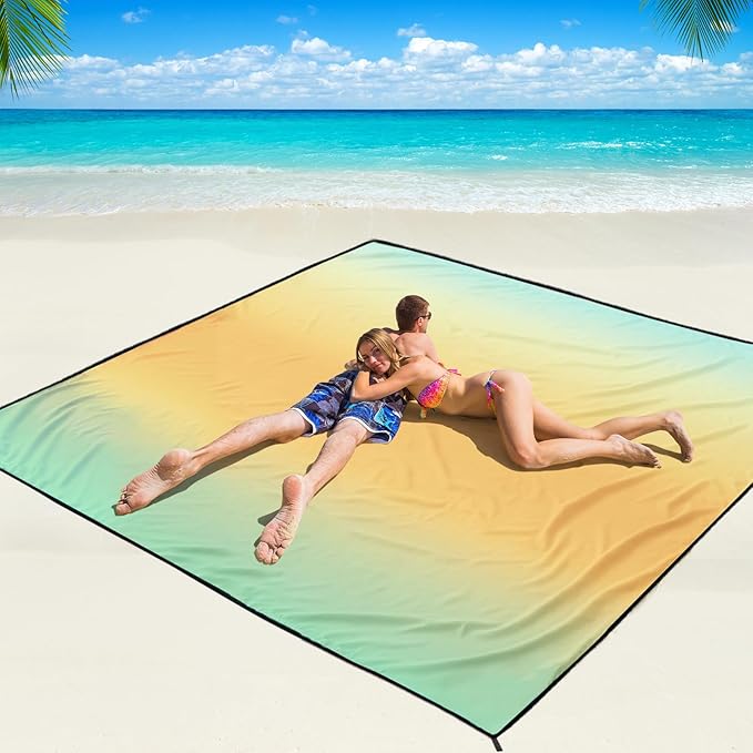 WIWIGO Beach Blanket Waterproof Sandproof Beach Mat 79" X 83"/10'x9'for 2-8 Adults Quick Drying Outdoor Picnic Mat Beach Accessories for Travel, Camping, Hiking