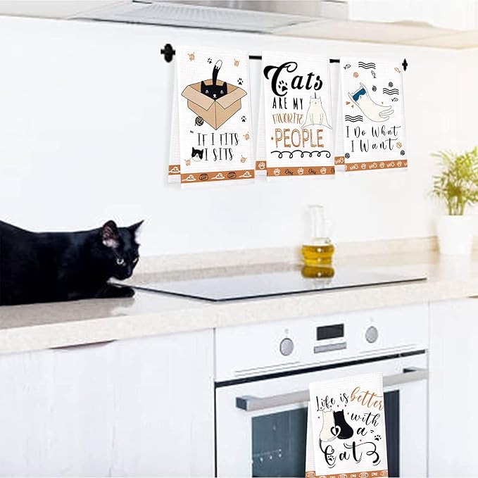 Cat Kitchen Towels Set of 4 Funny Decorative Hand Towels Absorbent Drying Tea Dish Towel for Cooking Baking Home Decorations,16 X 24 inches