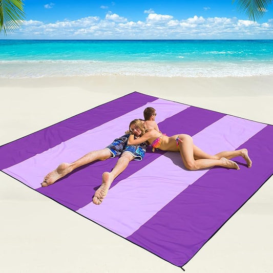 WIWIGO Beach Blanket Waterproof Sandproof Beach Mat 79" X 83"/10'x9'for 2-8 Adults Quick Drying Outdoor Picnic Mat Beach Accessories for Travel, Camping, Hiking