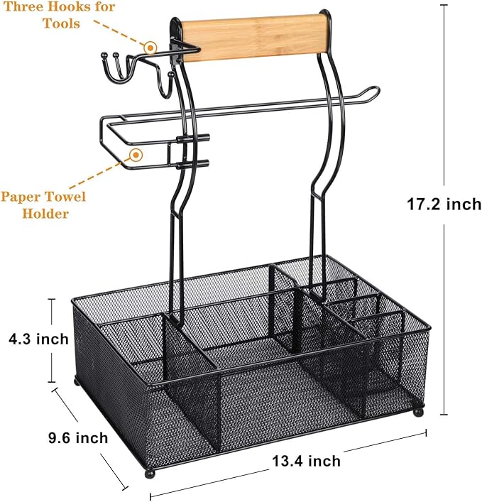 FANGSUN Grill Caddy, BBQ Caddy with Paper Towel Holder, Picnic Condiment Utensil Caddy for Outdoor Camping, Barbecue Accessories Storage Organizer for Griddle Grilling Tools, RV Patio Camper Must-Have